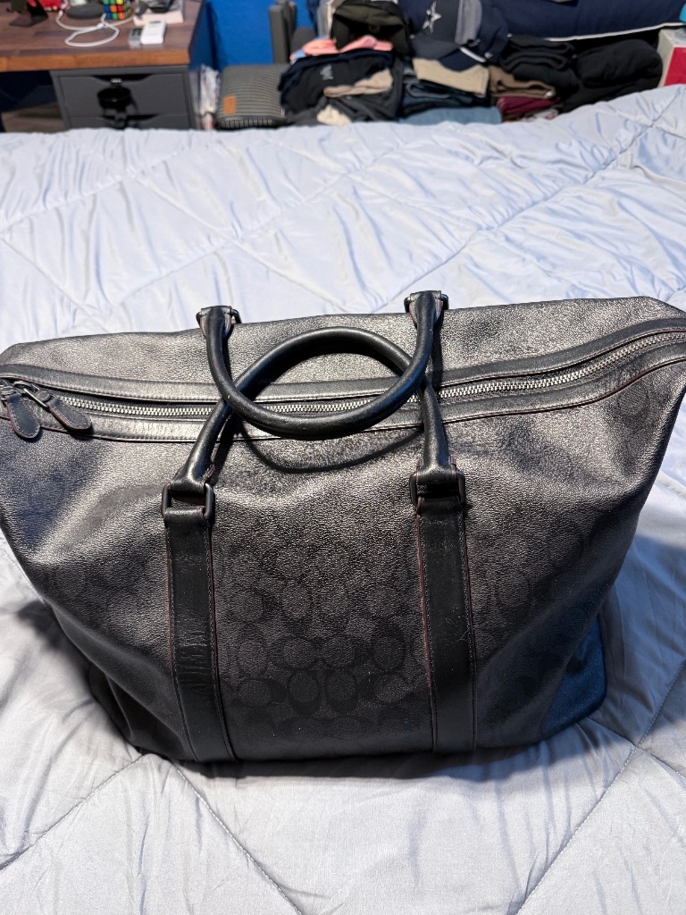 Coach Voyager Duffle Bag (F23207) Shadow Signature Canvas (Black/Black/Oxblood)